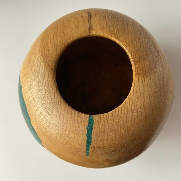 Oak Burl Vase Round Hand Carved Painted Art Studio Wood - Picture 3 of 14